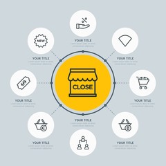 Poster - Circle network chart business, mobile, shopping infographic template with 8 options for presentations, advertising, annual reports.