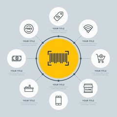 Poster - Circle network chart business, mobile, shopping infographic template with 8 options for presentations, advertising, annual reports.