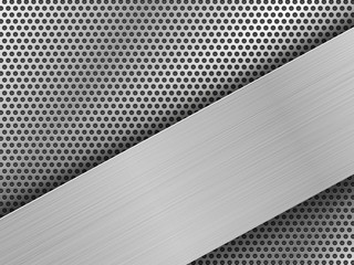 Wall Mural - brushed silver plates on black perforated metal pattern