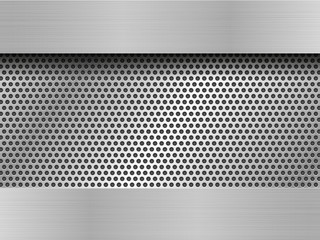 Wall Mural - brushed metal plate on perforated silver background