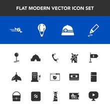 Modern, Simple Vector Icon Set With Office, Power, Departure, Telephone, Pen, Outdoor, Website, Parachuting, Bulb, Electricity, Call, Drop, Camp, Fuel, Finance, Travel, Pin, Jump, Extreme, Wind Icons