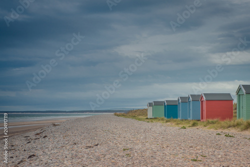 Fotomural Beach Huts At Findhorn, Scotland, UK