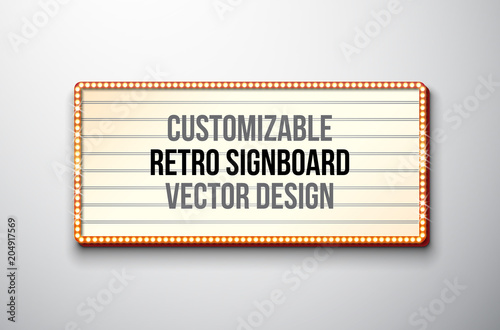 Cuadros en Lienzo Vector retro signboard or lightbox illustration with customizable design on clean background