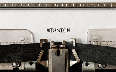 Aufkleber - Text Mission typed on retro typewriter