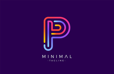 Wall Mural - Minimal line font style P Letter Logo in colorful stroke for personal and corporate identity