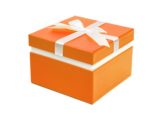 Wall Mural - Orange gift box with ribbon bow. Holiday present