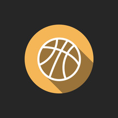 Poster - Elegant Universal White Minimalistic Thin Line Basketball Icon with Shadows on Circular Color Button on Black Background 
