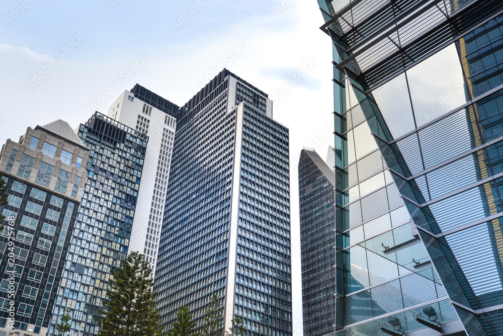 High rise building in city centre around Ploenchit, Bangkok, Thailand ...