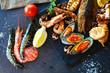Mediterranean cuisine. Ready tasty seafood on a table of a restaurant cuisine.