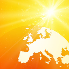 Wall Mural - Europe vector map on world globe with the sun rising