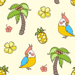 Poster - Pattern with palm tree and parrot.