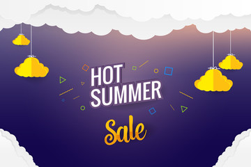 Poster - paper art hot summer sale vector template design