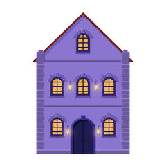 Wall Mural - House. Flat style violet old european building