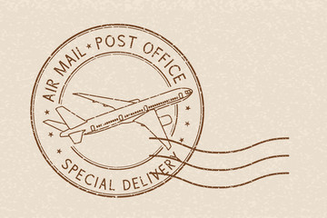 Wall Mural - Postmark Special delivery. Brown sign on beige background