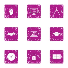 Poster - Building business icons set, grunge style