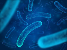 Micro Bacterium And Therapeutic Bacteria Organisms. Microscopic Salmonella, Lactobacillus Or Acidophilus Organism Vector Background