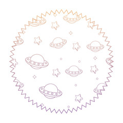 Sticker - seal stamp with ufo and stars pattern over white background, vector illustration