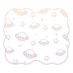 Sticker - decorative frame with ufo and stars pattern over white background, vector illustration