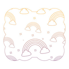 Sticker - decorative frame with rainbow and clouds pattern over white background, vector illustration