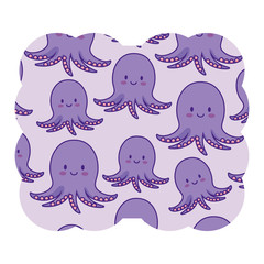 Poster - decorative frame with cute octopus pattern over white background, colorful design.  vector illustration