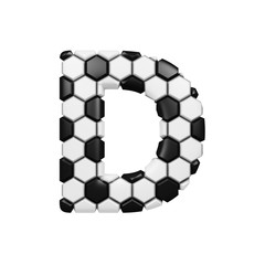 Poster - Alphabet letter D uppercase. Soccer font made of football texture. 3D render isolated on white background.