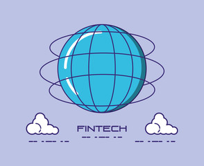 Sticker - Fintech concept with global sphere over purple background, vector illustration