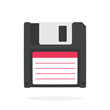 Black magnetic computer floppy disk in flat style