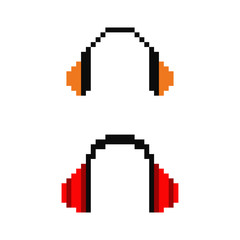 Fototapete - Pixel art headphones. Vector 8 bit game web icon isolated on white background.