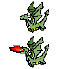 Fototapete - Pixel art dragon. Vector 8 bit game character isolated on white background.