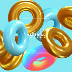 Poster - Modern abstract background. Gradient colorful composition 3d shapes ring. Minimal design vector illustration