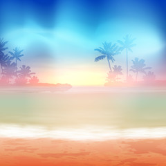 Wall Mural - Sea sunset with palm trees. EPS10 vector.