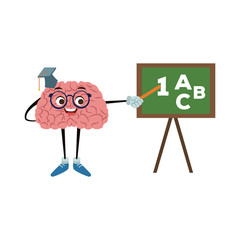 Poster - Funny brain cartoon exposing with blackboard vector illustration graphic design