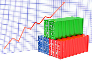 Poster - cargo containers with growing chart. 3d rendering