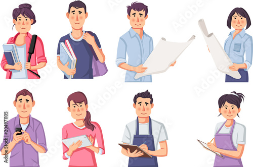 Group of business cartoon young people