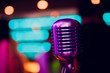 © Евгений Вершинин - microphone on stand up comedy stage with reflectors ray, high contrast image