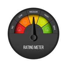Creative Vector Illustration Of Rating Customer Satisfaction Meter. Different Emotions Art Design From Red To Green. Abstract Concept Graphic Element Of Tachometer, Speedometer, Indicators, Score