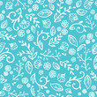 Blue and white floral wallpaper that is a seamless and repeating vector pattern with fine print ferns and flowers with curls and swirls in a pretty background design