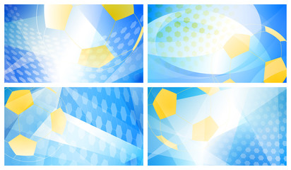 Set of four football or soccer abstract backgrounds with big ball in national colors of Sweden