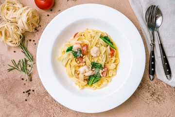 Poster - Pasta fettuccine with shrimps