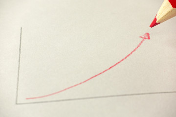 Aufkleber - Red arrow chart pointing up. Stock market, business.