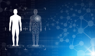 abstract background technology concept in blue light,brain and human body heal ,technology modern me