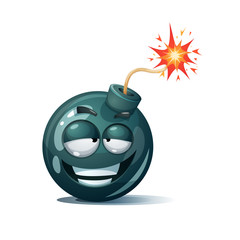 Cartoon bomb, fuse, wick, spark icon Satisfaction smiley Vector eps 10