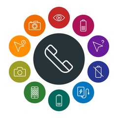 Poster - mobile, video, photos, cursors Infographic Colorful outline Icons Set. Contains such Icons as phone, information, power,  view,  computer,  empty,  contact,  no and more. Fully Editable. Pixel Perfect