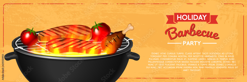 Barbecue grill elements set isolated on red background. BBQ party ...