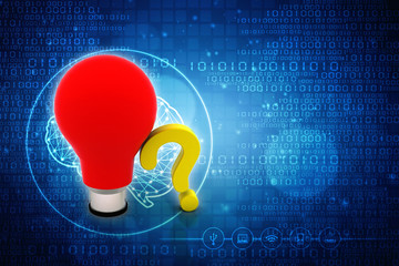 Poster - 3d rendering Business concept, question mark with light bulb
