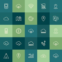 Poster - Modern Simple Set of location, cloud and networking, mobile Vector outline Icons. Contains such Icons as  web,  abstract,  mobile,  4g,  no and more on green background. Fully Editable. Pixel Perfect.