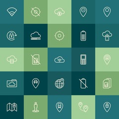Poster - Modern Simple Set of location, cloud and networking, mobile Vector outline Icons. Contains such Icons as  mobile,  technology, location and more on green background. Fully Editable. Pixel Perfect.