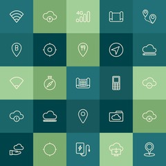 Poster - Modern Simple Set of location, cloud and networking, mobile Vector outline Icons. Contains such Icons as  direction,  travel,  folder,  pin and more on green background. Fully Editable. Pixel Perfect.