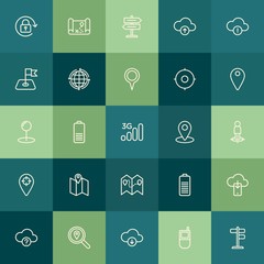 Poster - Modern Simple Set of location, cloud and networking, mobile Vector outline Icons. Contains such Icons as  mark,  computer,  download,  pin and more on green background. Fully Editable. Pixel Perfect.
