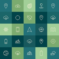 Poster - Modern Simple Set of location, cloud and networking, mobile Vector outline Icons. Contains such Icons as  network, internet,  map,  place and more on green background. Fully Editable. Pixel Perfect.